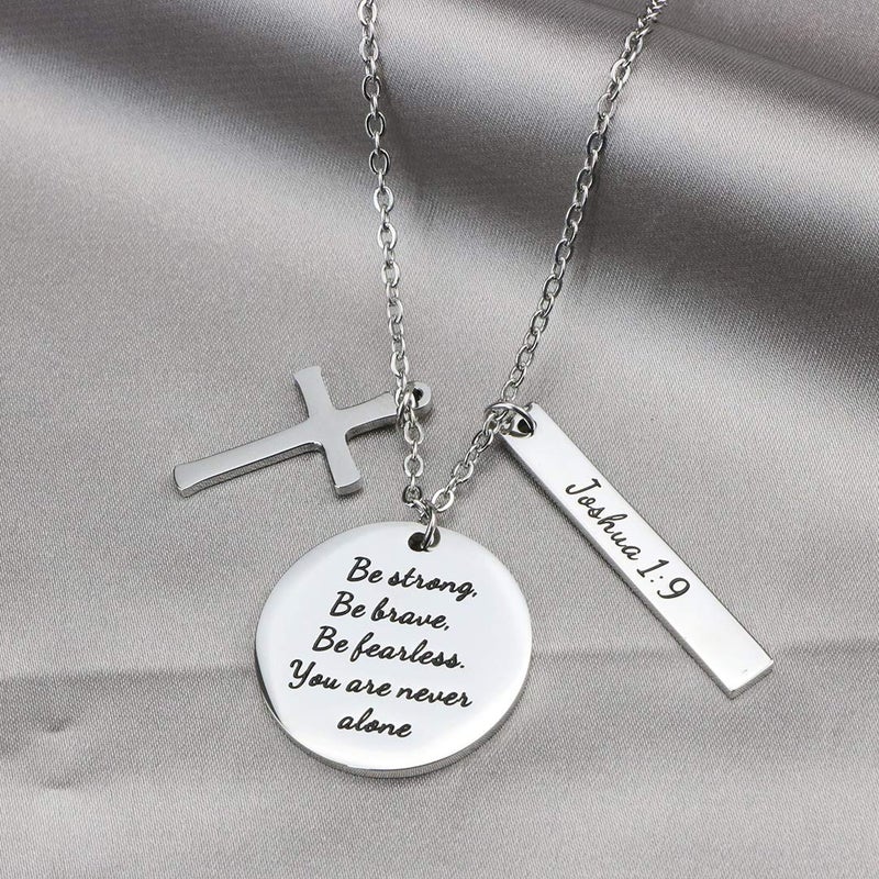 MEMGIFT Bible Verse Cross Pendant Christian Necklace Prayer Charm Faith Religious Jewelry for Women (Be strong, Be brave, Be fearless. you are never alone) - Image 4